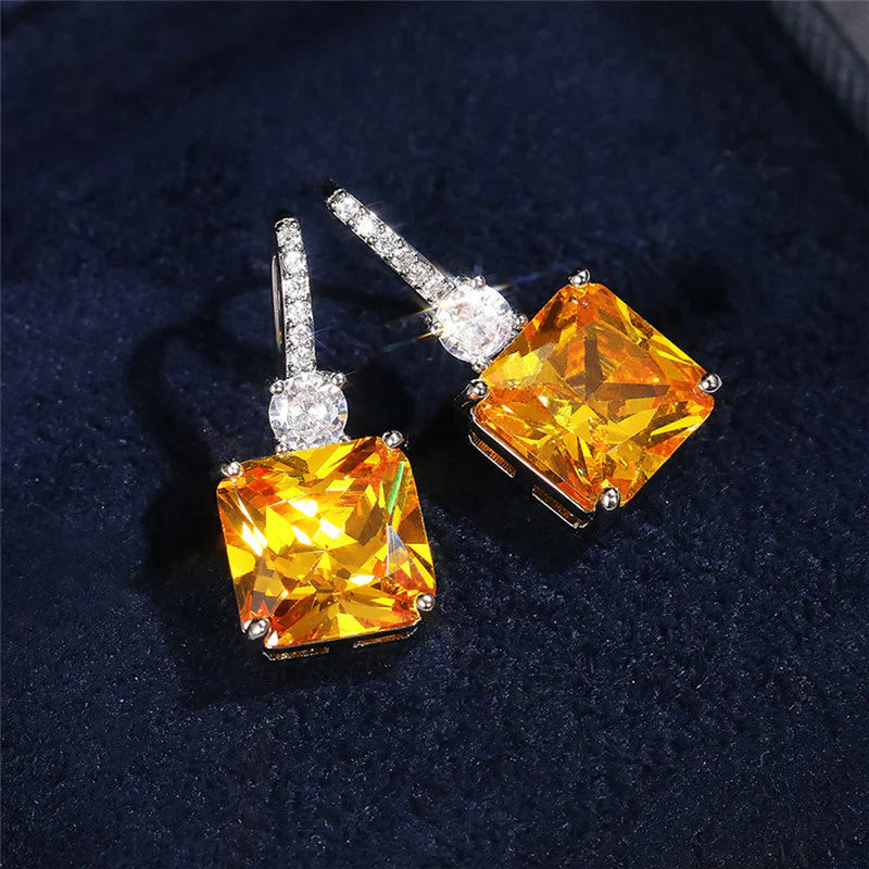 Golden Citrine Square Drop Earring