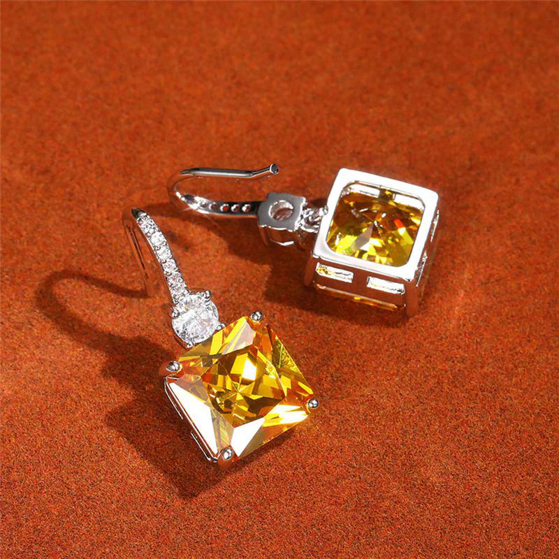 Golden Citrine Square Drop Earring