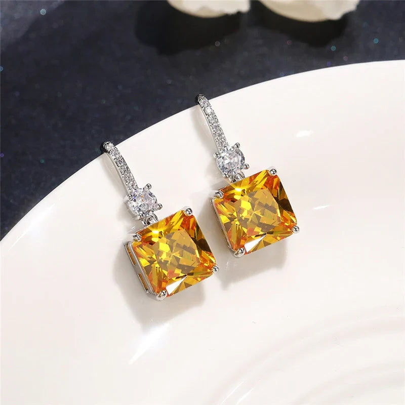 Golden Citrine Square Drop Earring