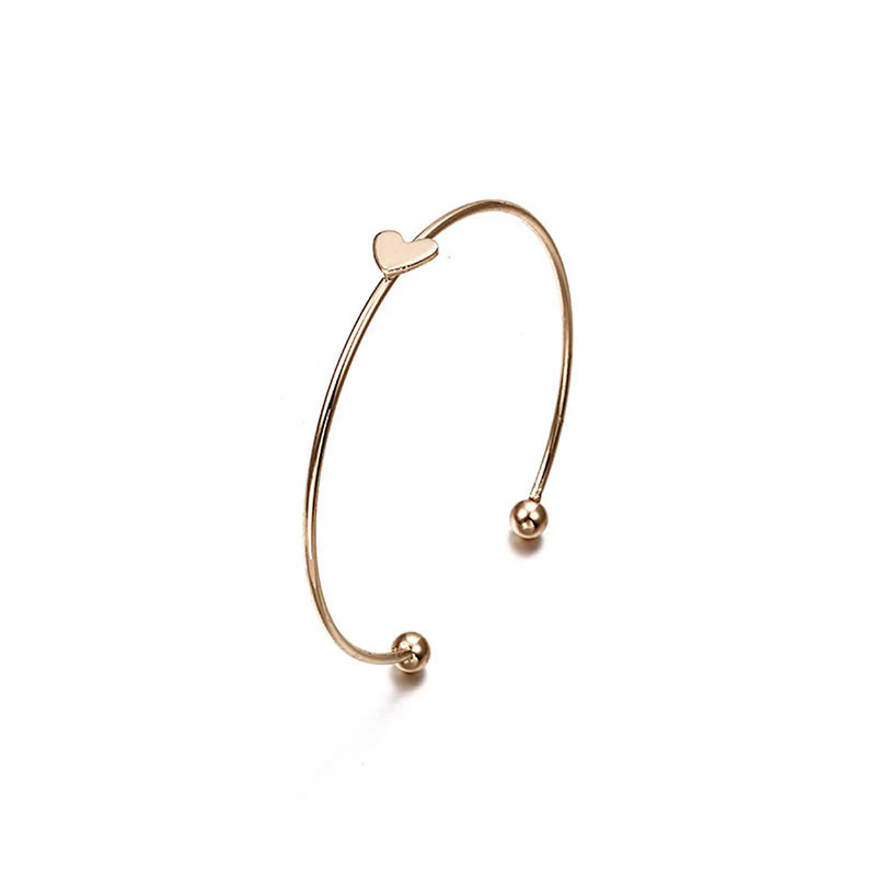 Gold-Plated Anti-Tarnish Celestial Charm Open Bangle Bracelet Set – Moon, Star & Heart Design