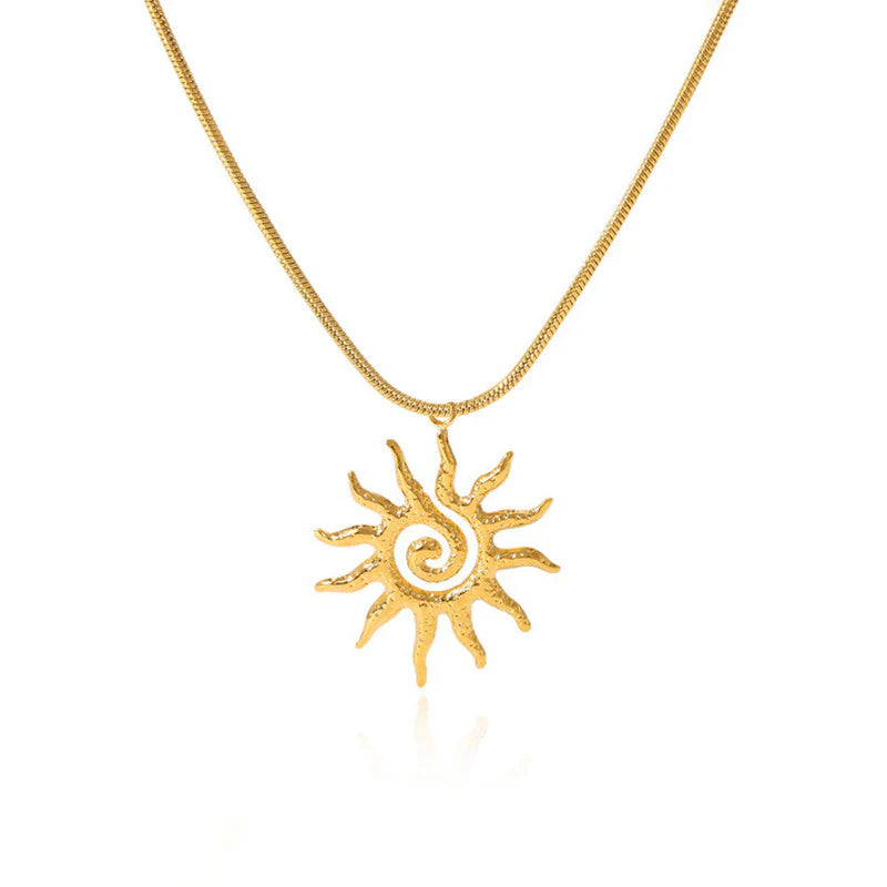 Gold Textured Sun Pendant Necklace