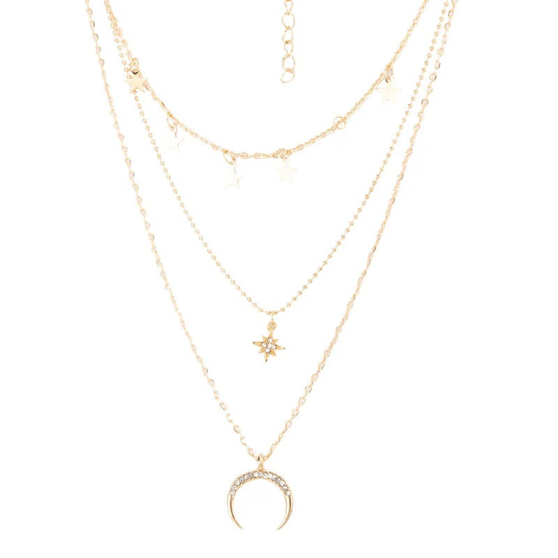 Luna Star Layered Gold Necklace – Celestial Moon & Star Pendant