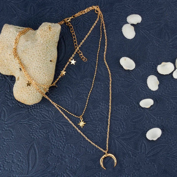 Luna Star Layered Gold Necklace – Celestial Moon & Star Pendant