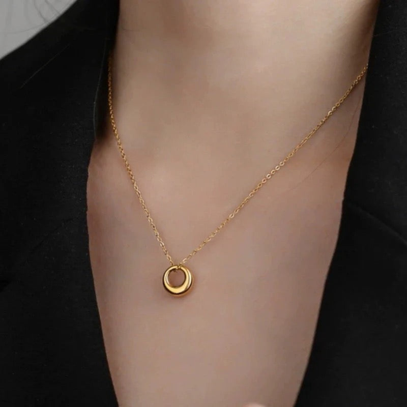 Eternal Glow Minimal Gold Circle Pendant Necklace