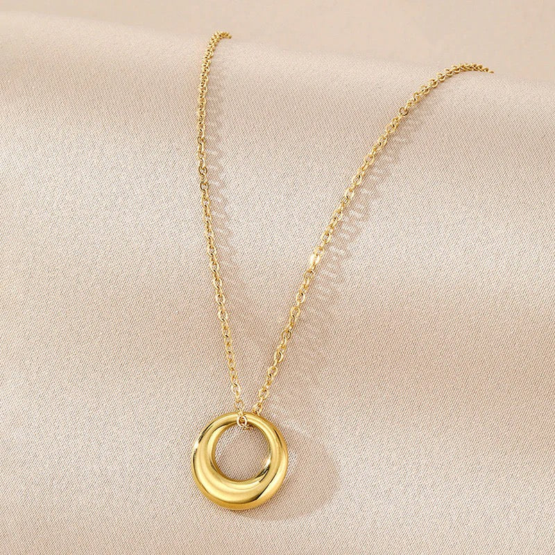 Eternal Glow Minimal Gold Circle Pendant Necklace
