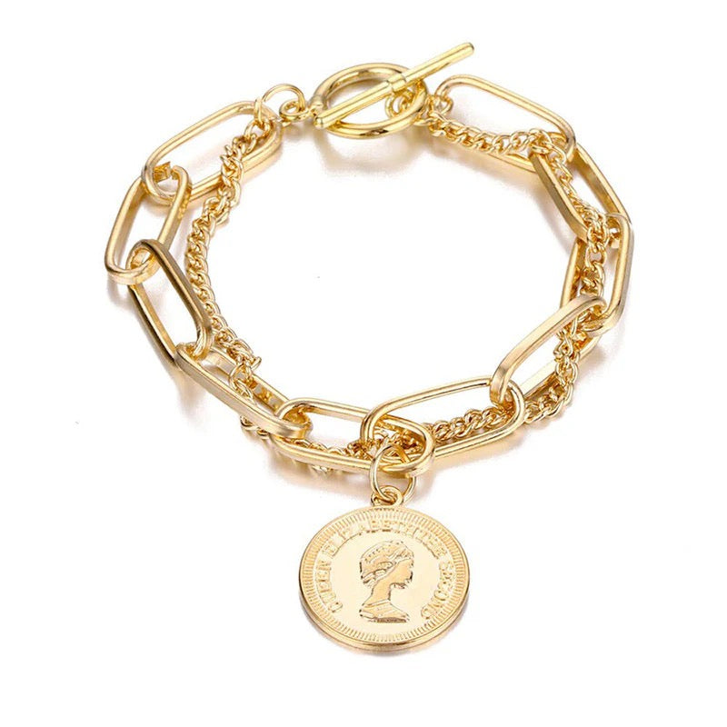 Golden Queen Coin Chain Bracelet