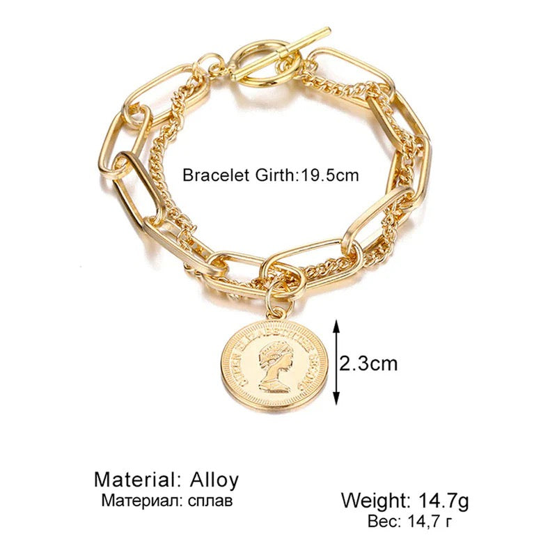 Golden Queen Coin Chain Bracelet