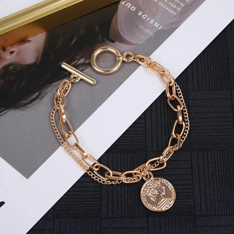 Golden Queen Coin Chain Bracelet