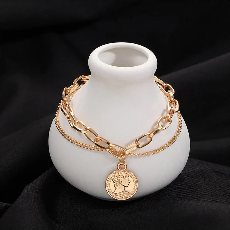 Golden Queen Coin Chain Bracelet