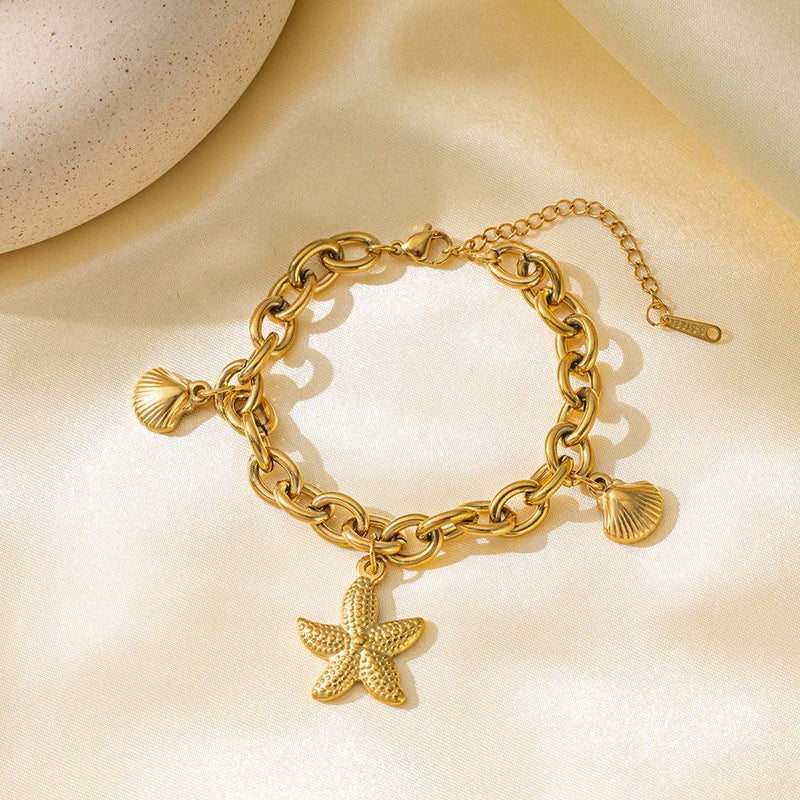 Golden Sea Charm Bracelet – Starfish & Shell Link Chain
