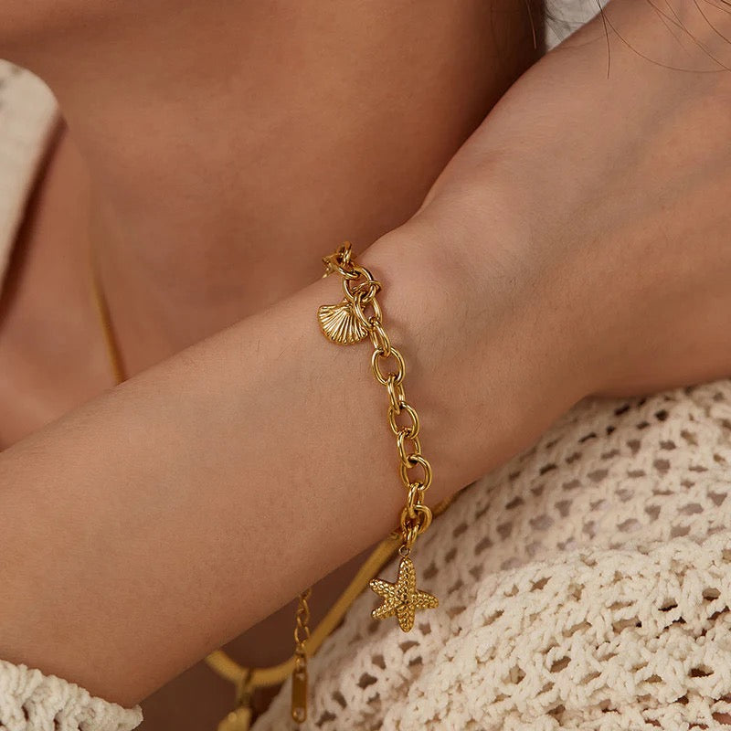 Golden Sea Charm Bracelet – Starfish & Shell Link Chain