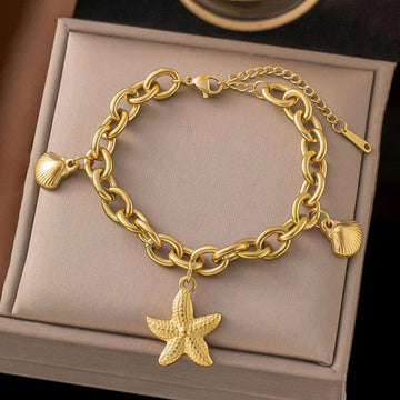 Golden Sea Charm Bracelet – Starfish & Shell Link Chain