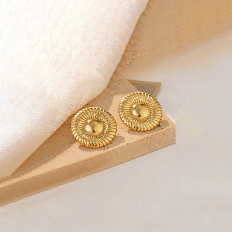 Bold Anti Tarnish Gold Textured Disc Earring