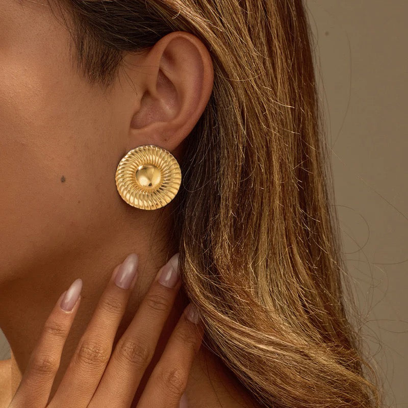 Bold Anti Tarnish Gold Textured Disc Earring