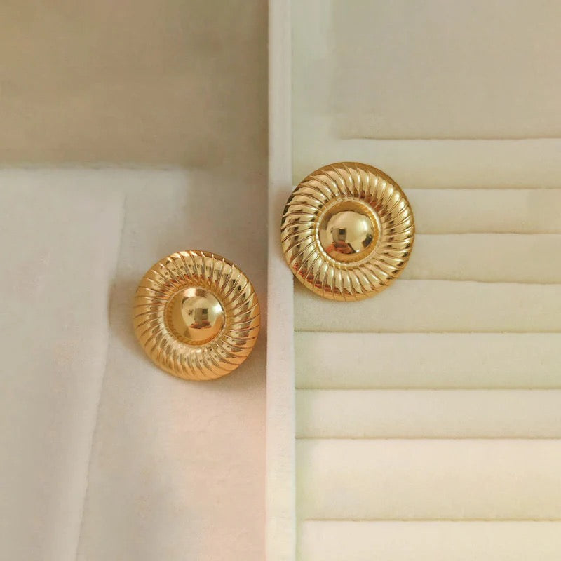 Bold Anti Tarnish Gold Textured Disc Earring