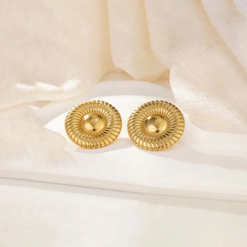 Bold Anti Tarnish Gold Textured Disc Earring