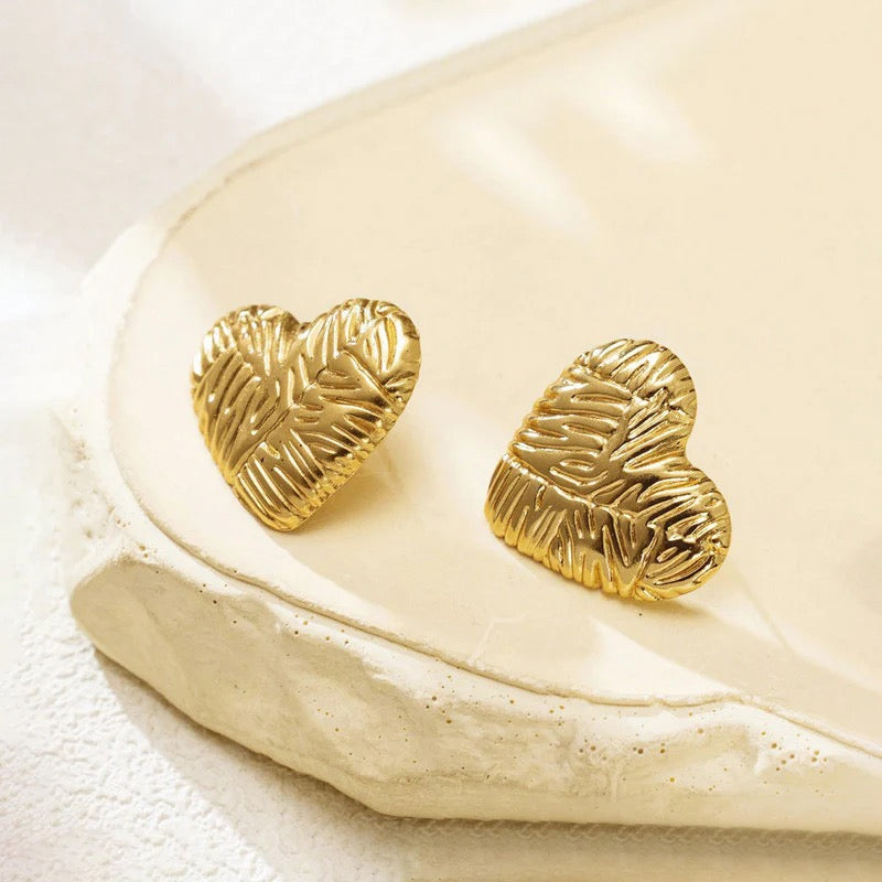 Textured Gold Heart Stud Earring