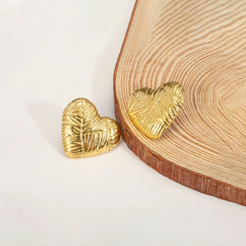 Textured Gold Heart Stud Earring
