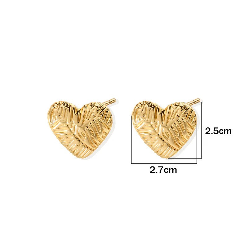 Textured Gold Heart Stud Earring