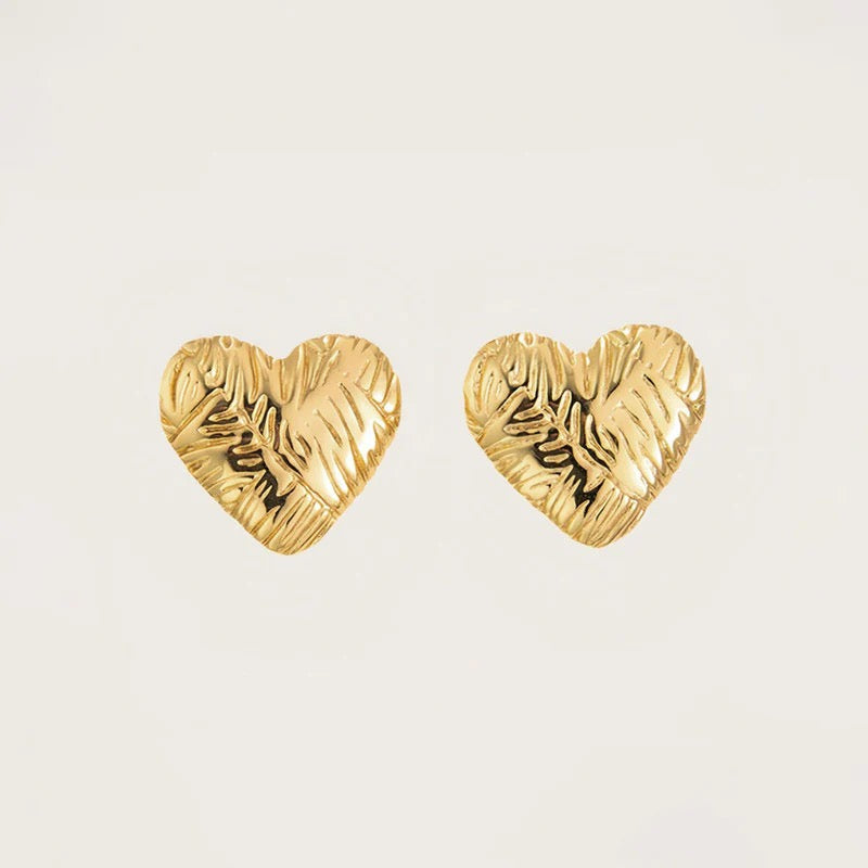 Textured Gold Heart Stud Earring