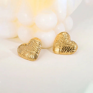 Textured Gold Heart Stud Earring
