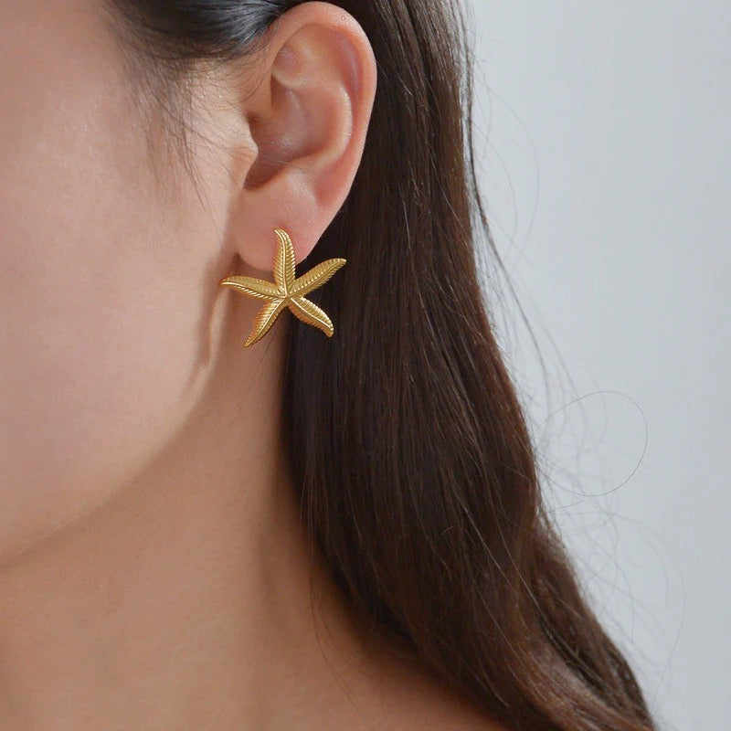 Anti Tarnish Gold Starfish Statement Earring