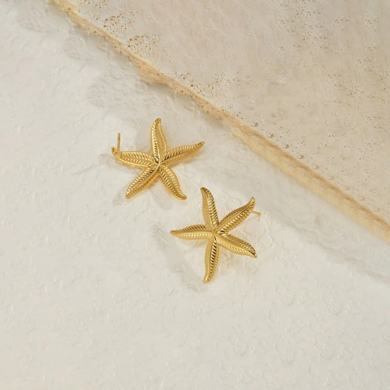 Anti Tarnish Gold Starfish Statement Earring