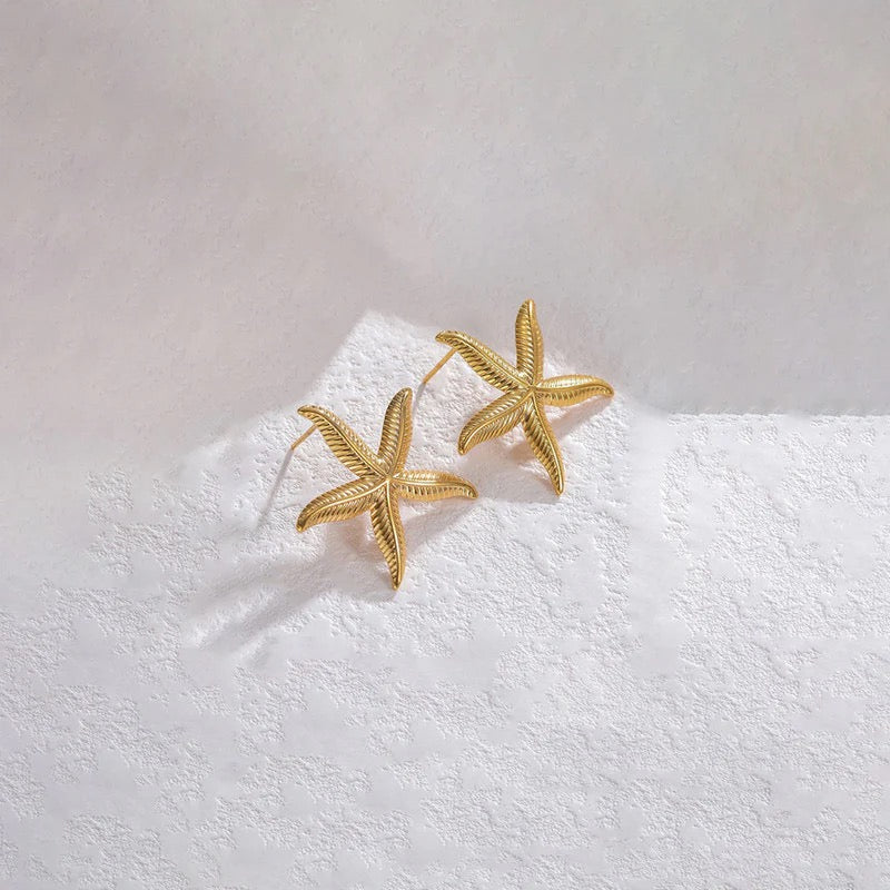 Anti Tarnish Gold Starfish Statement Earring