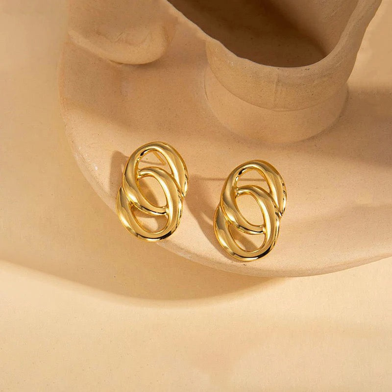 Anti Tarnish Gold Interlock Loop Stud Earring