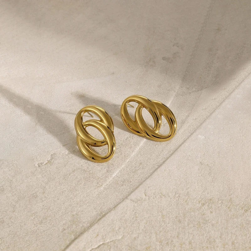 Anti Tarnish Gold Interlock Loop Stud Earring