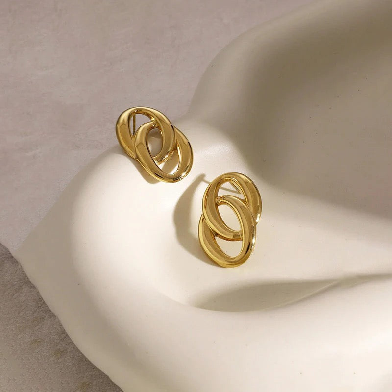 Anti Tarnish Gold Interlock Loop Stud Earring