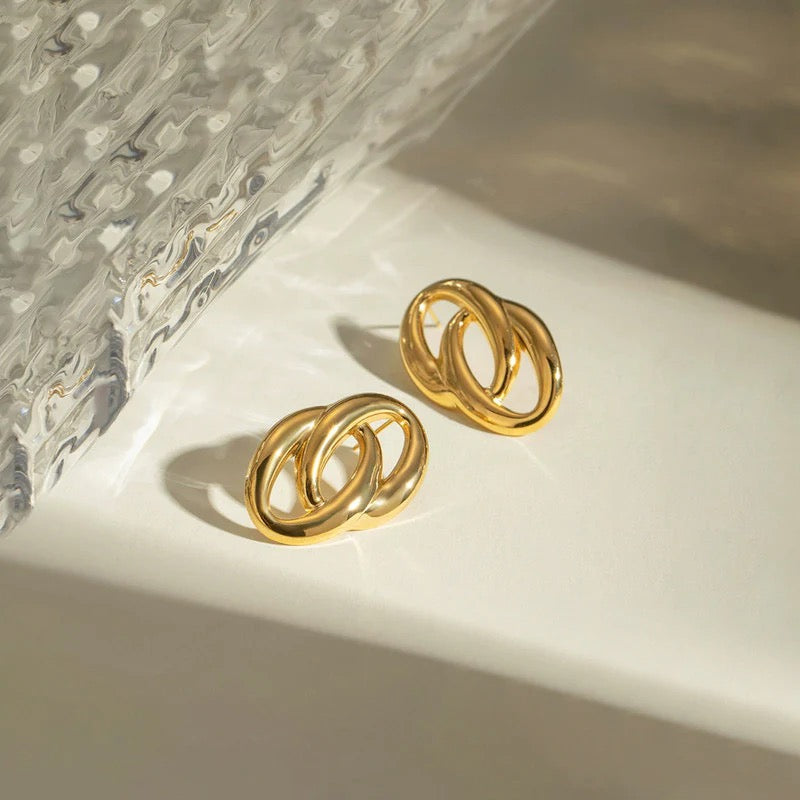 Anti Tarnish Gold Interlock Loop Stud Earring