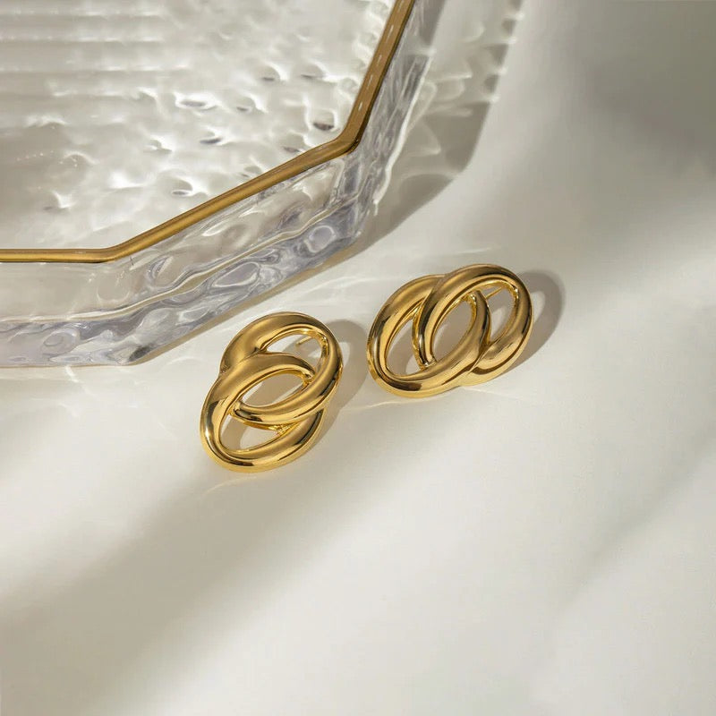 Anti Tarnish Gold Interlock Loop Stud Earring
