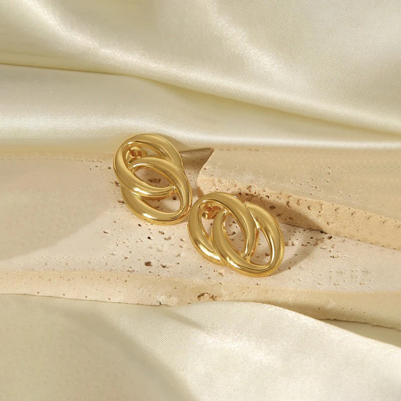 Anti Tarnish Gold Interlock Loop Stud Earring