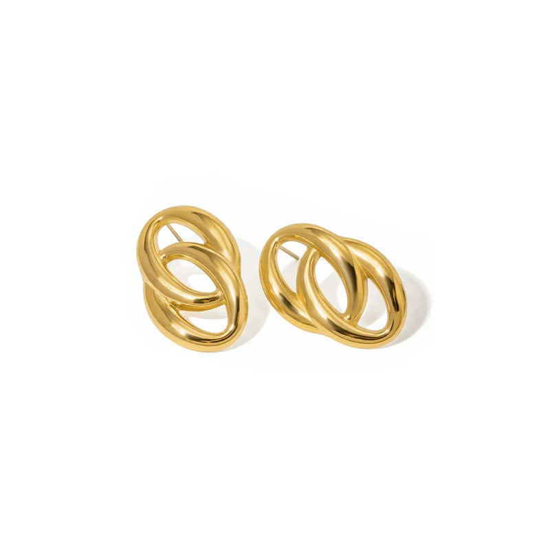 Anti Tarnish Gold Interlock Loop Stud Earring