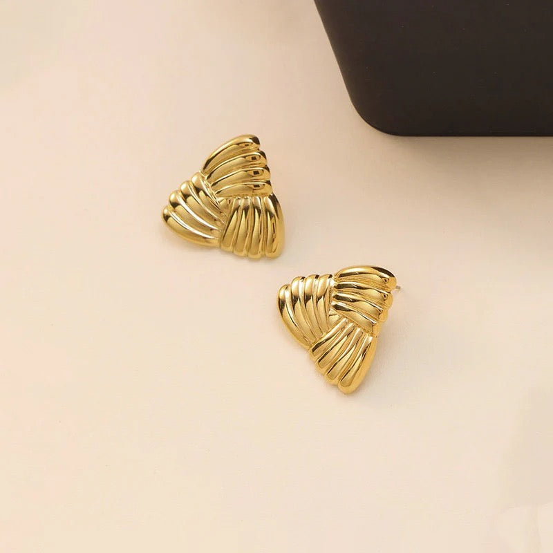 Anti Tarnish Gold Textured Triangle Stud Earring