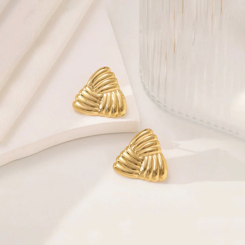 Anti Tarnish Gold Textured Triangle Stud Earring