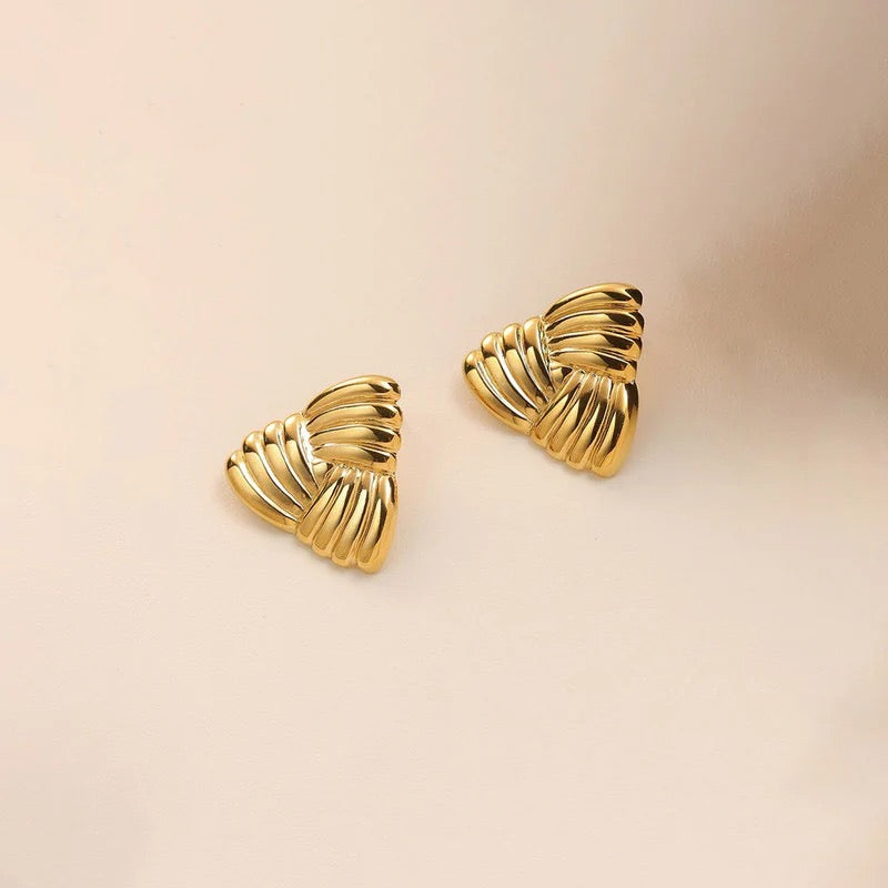 Anti Tarnish Gold Textured Triangle Stud Earring