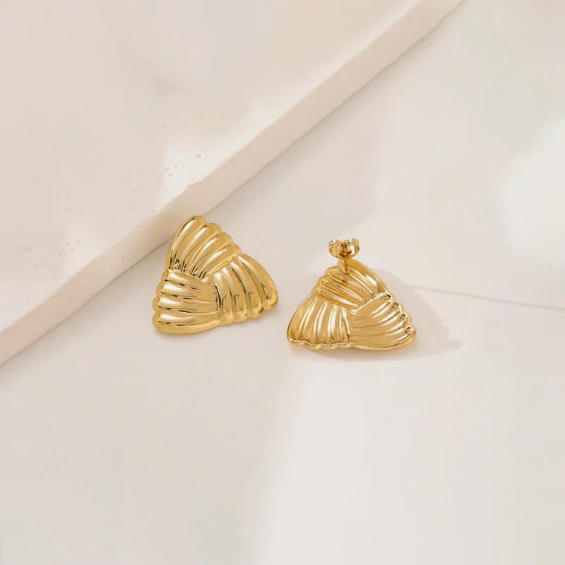 Anti Tarnish Gold Textured Triangle Stud Earring
