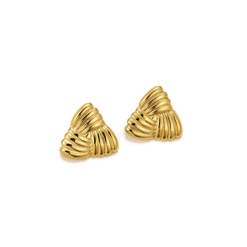 Anti Tarnish Gold Textured Triangle Stud Earring