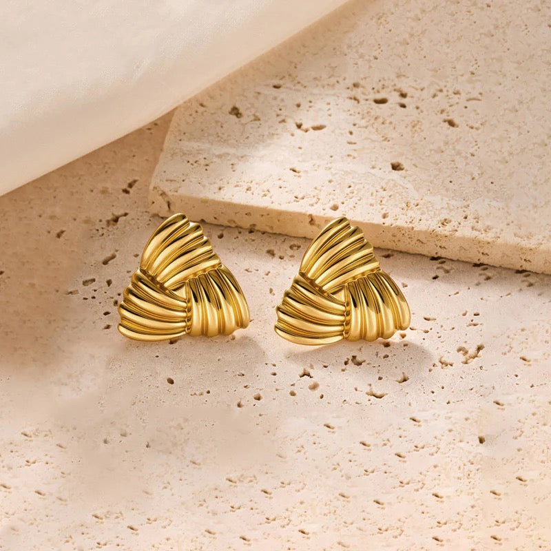Anti Tarnish Gold Textured Triangle Stud Earring
