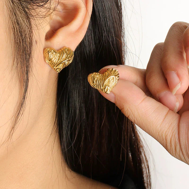 Sculpted Gold Heart Statement Earring