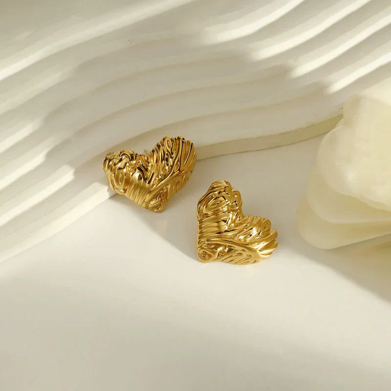 Sculpted Gold Heart Statement Earring