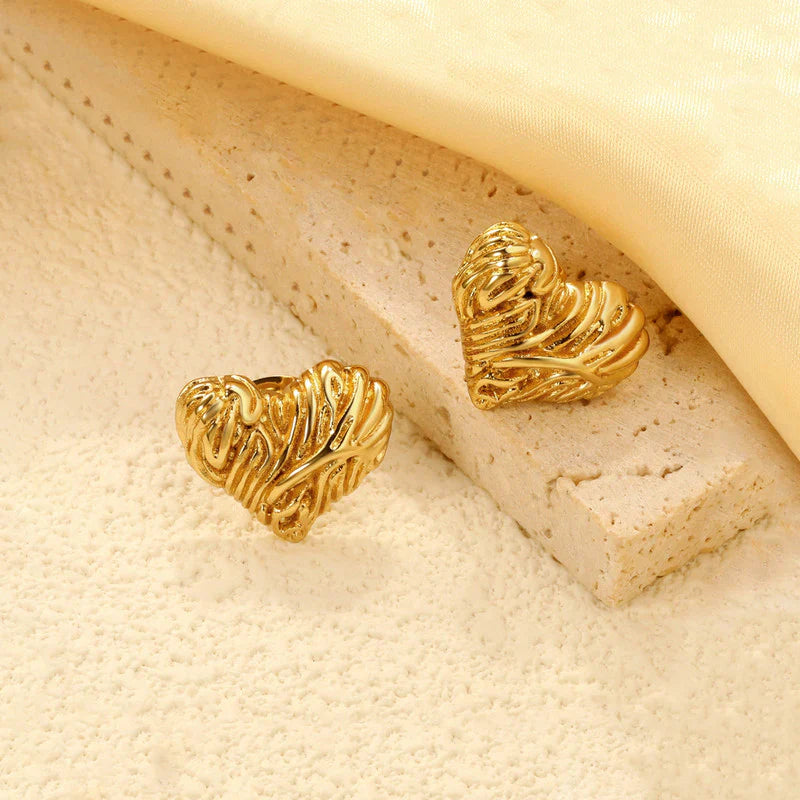Sculpted Gold Heart Statement Earring