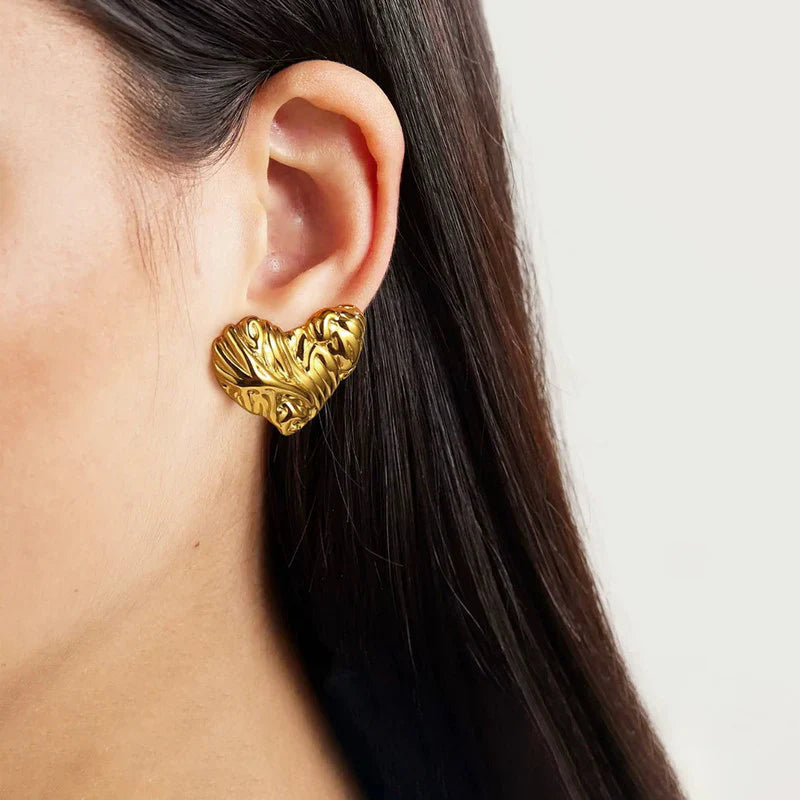 Sculpted Gold Heart Statement Earring