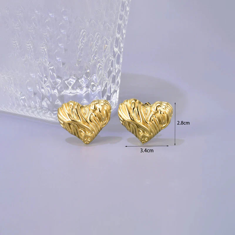 Sculpted Gold Heart Statement Earring
