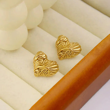 Sculpted Gold Heart Statement Earring