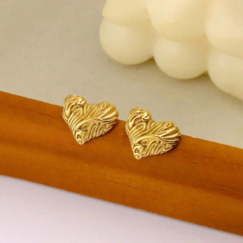 Sculpted Gold Heart Statement Earring
