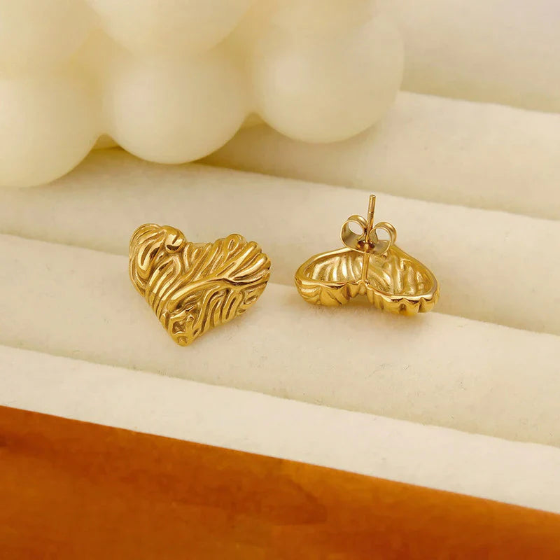 Sculpted Gold Heart Statement Earring