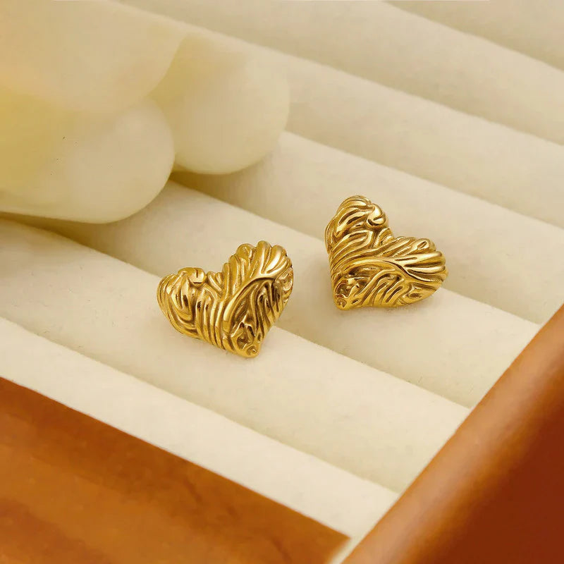 Sculpted Gold Heart Statement Earring